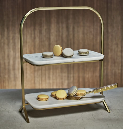 Madeleine Marble Two-Tier Stand Gold White Marble