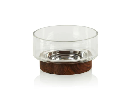 West Indies Glass Bowl on Walnut Wood Base