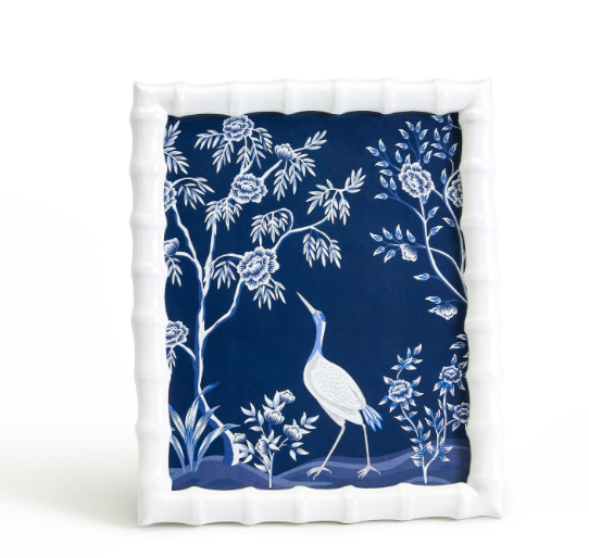 Blue and White Aviary High Gloss Faux Bamboo