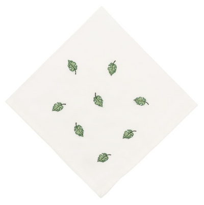 Napkin Off White Green Small Leaves