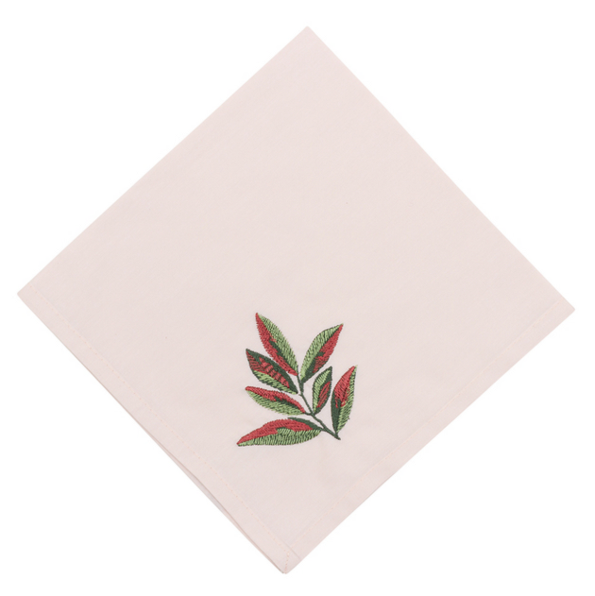Light Pink Napkin with Burgundy and Green Foliage embroidery