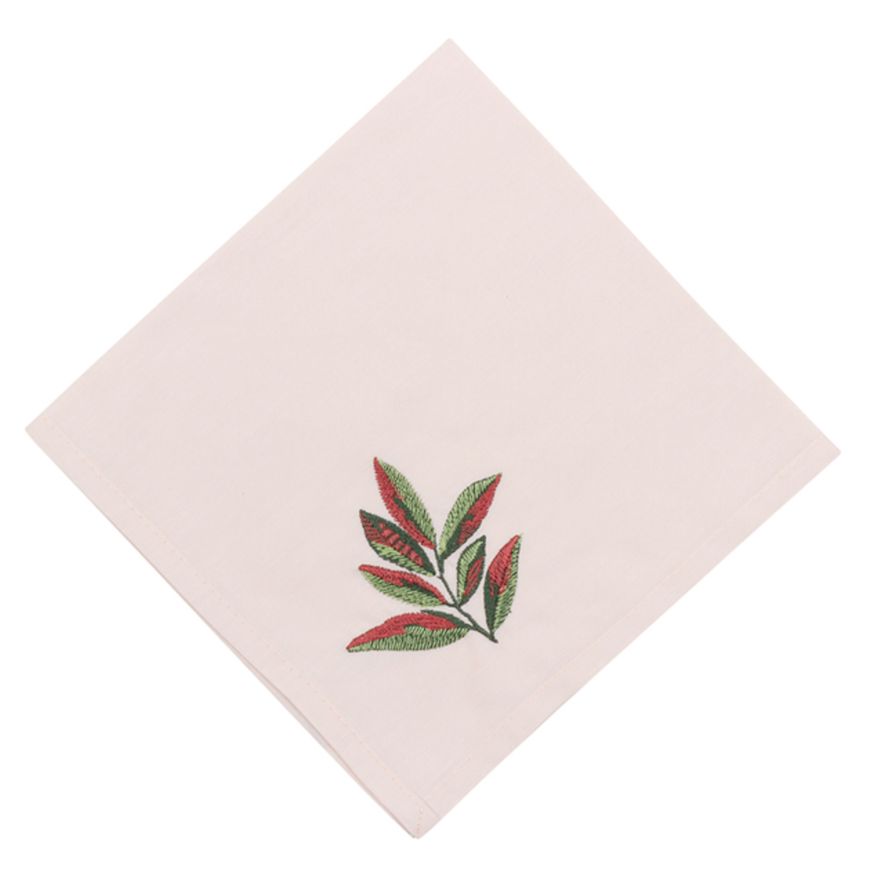 Light Pink Napkin with Burgundy and Green Foliage embroidery