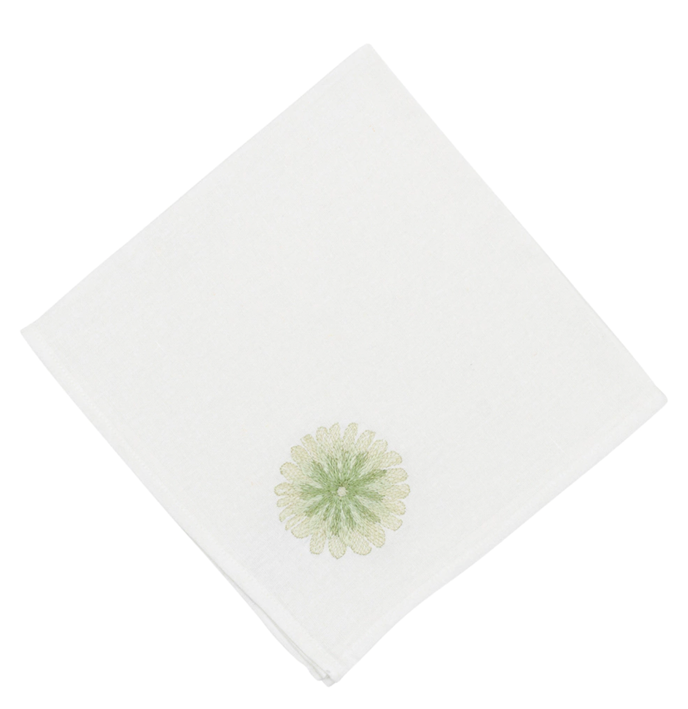 Linen Napkin Off White Green Daisy