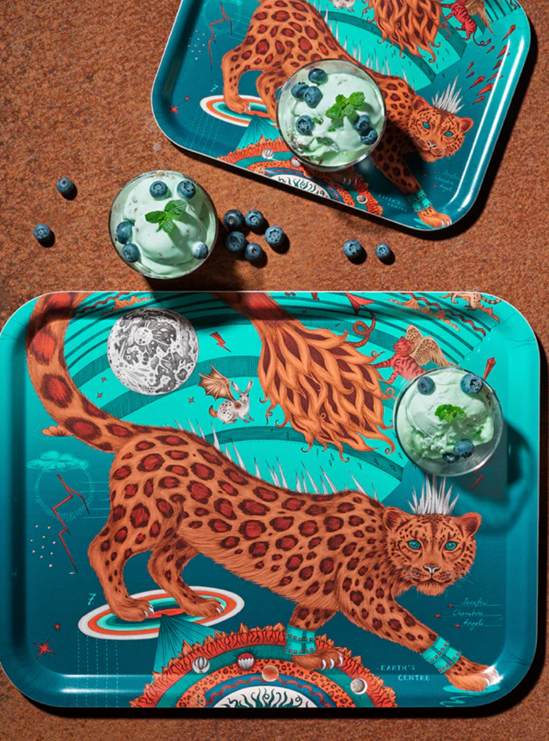 Snow Leopard Teal Tray
