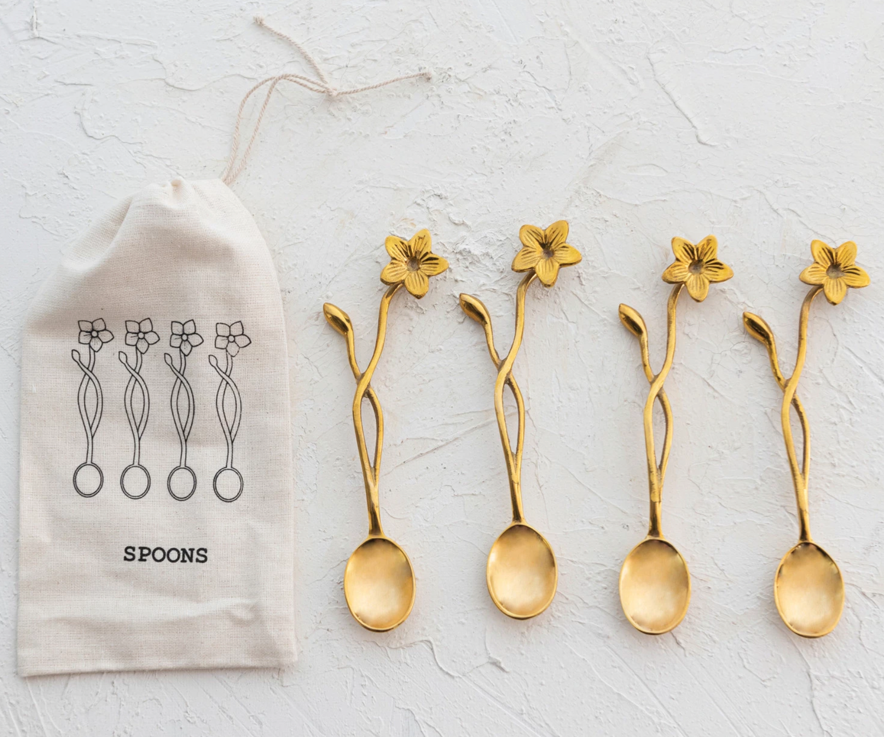 Brass Spoons w Flower Handles Set