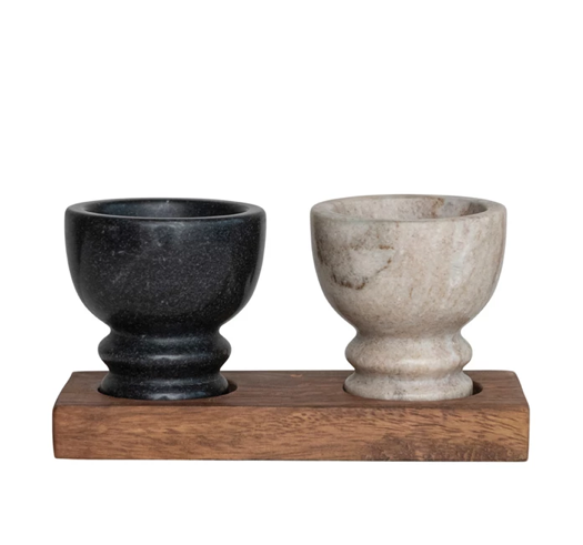 Mango Wood Tray w  Marble Bowls