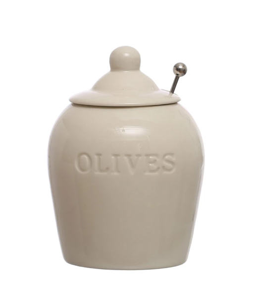 Debossed Jar w Slotted Spoon Olives