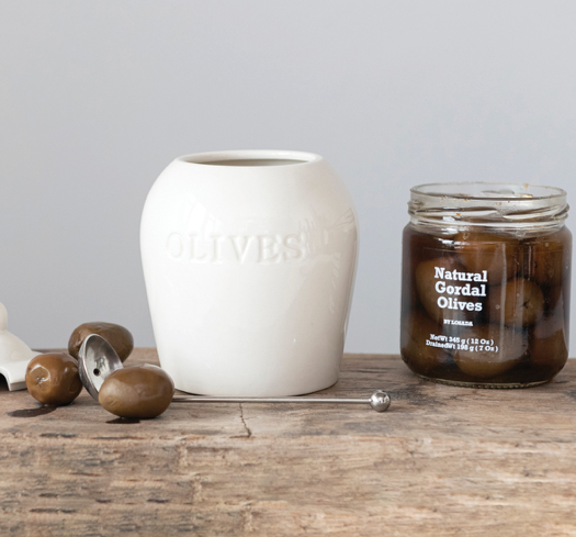 Debossed Jar w Slotted Spoon Olives