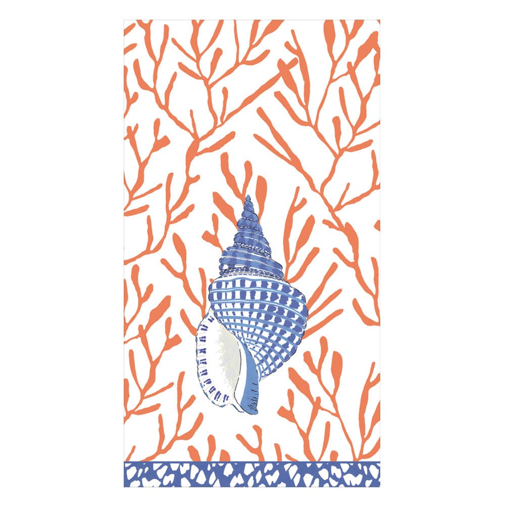 GUEST TOWEL  SHELL TOILE-CORAL/BLUE