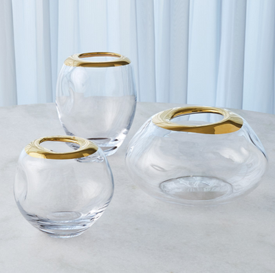 Organic Formed Vase Gold Rim Medium
