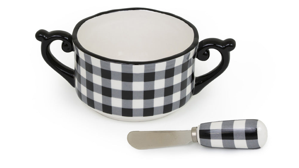 B&W Check Bowl & Spreader