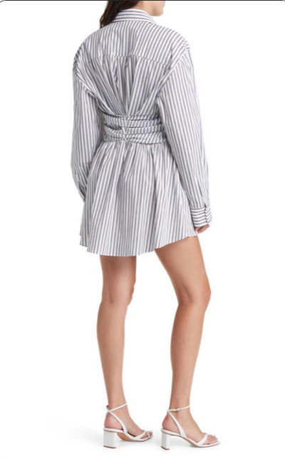 Stripe Shirred Ruched Shirt Dress