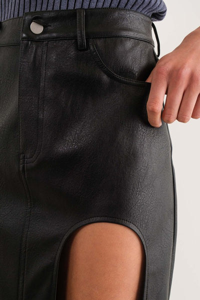 High Slit Faux Leather Maxi Skirt Black