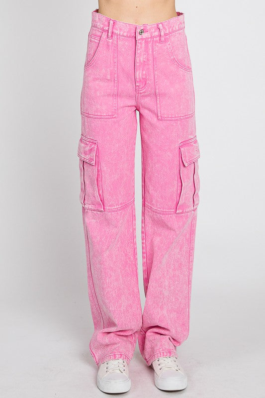 Denim Pink Cargo Jeans