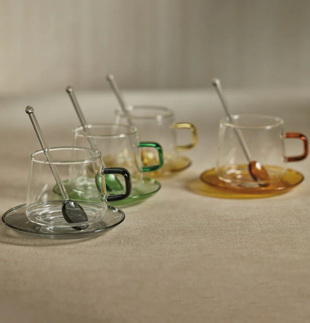 BAGLIONI GLASS TEA & COFFEE CUP W/ SAUCER SET