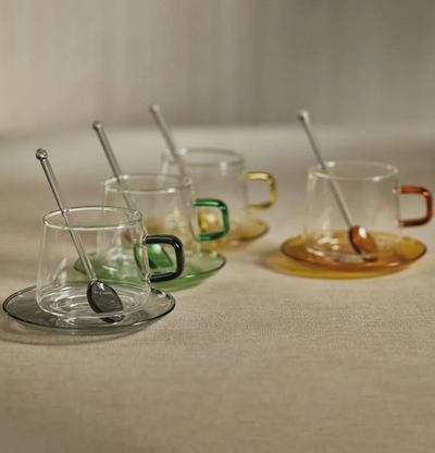 BAGLIONI GLASS TEA & COFFEE CUP W/ SAUCER SET