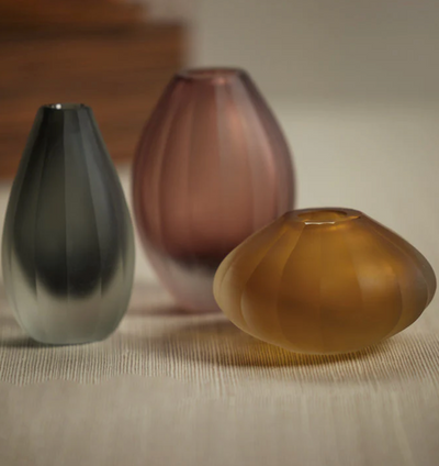 Milano Cut Frosted Vase SMOKE 2.75 X7.75