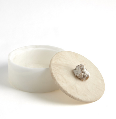 Alabaster Round Box w/Rock Finial