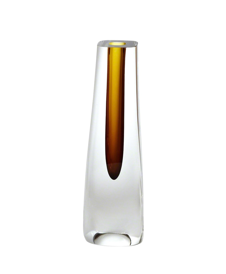 Square Cut Glass Vase-Amber