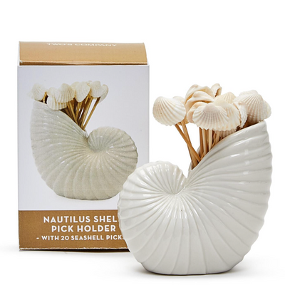 Nautilus Shell with 20 Seashell Picks