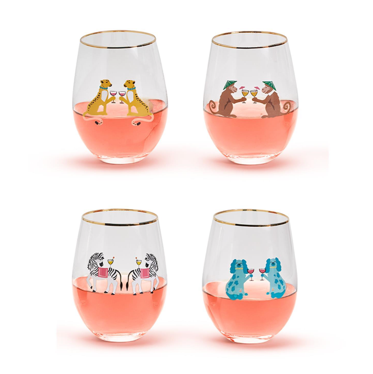 Animal Party Stemless Wine Glass