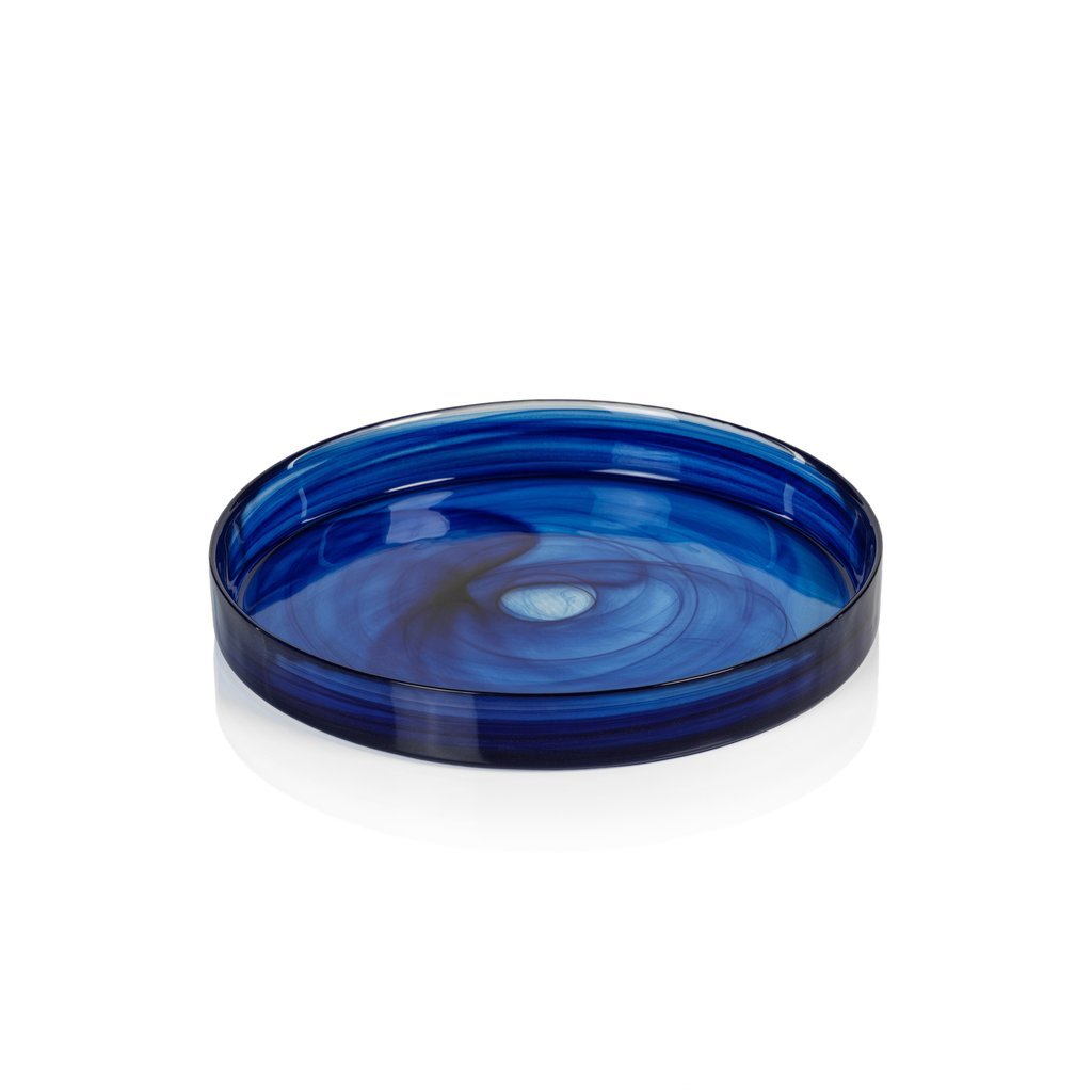 Moonbay Indigo Blue Alabaster Glass Tray Plate 9.5"