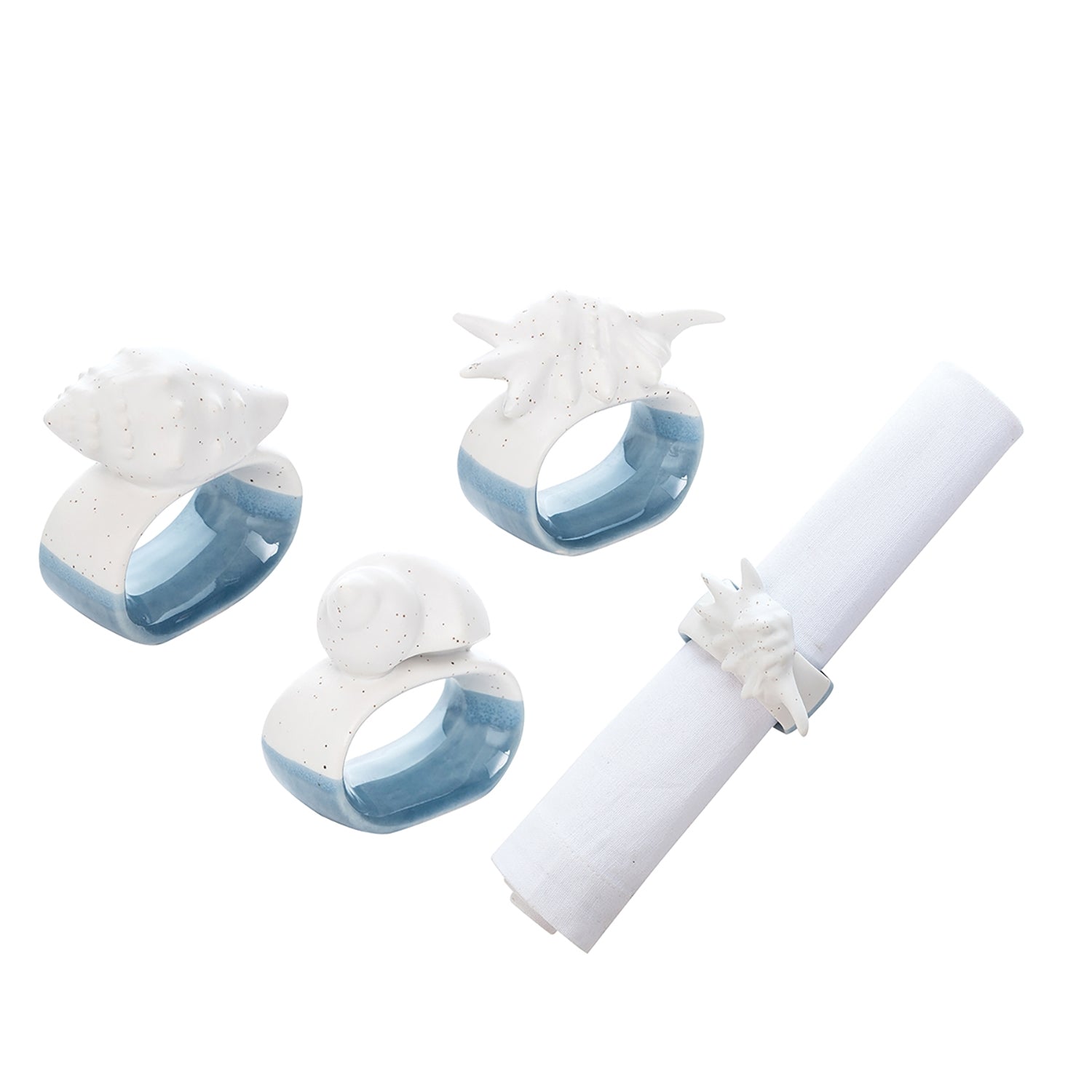 Blue & Bisque Shell Napkin Ring