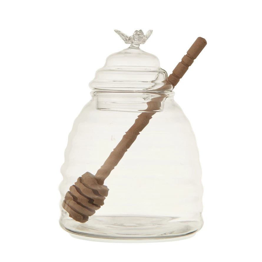 Glass HoneyJar w/Wood Honey Dipper
