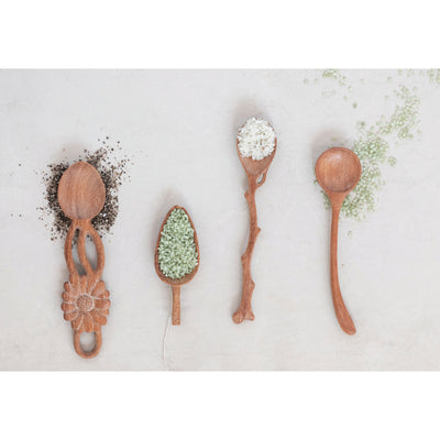 Hand Carved Doussie Wood Spoon with Flower