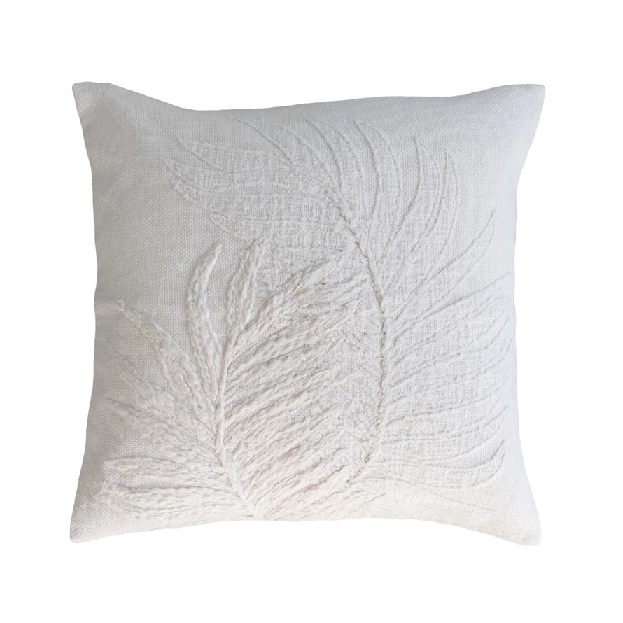 Cotton Pillow w/ Botanical Embroidery