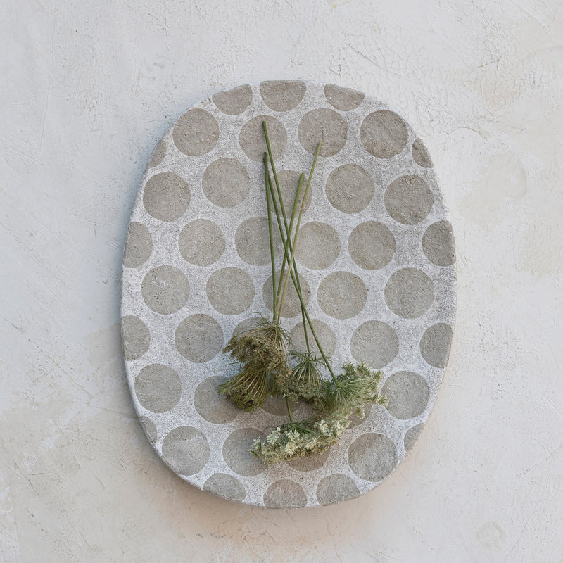 Decorative Terra-cotta Platter w/ Wax Relief Dots, White & Cement