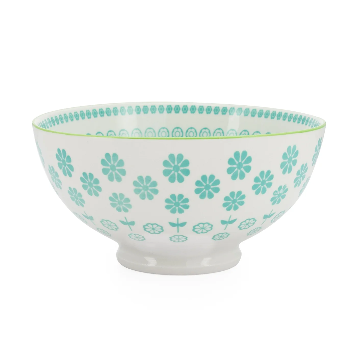 Kiri Porcelain 22oz 6" Dia Bowl - Turquoise Daisy