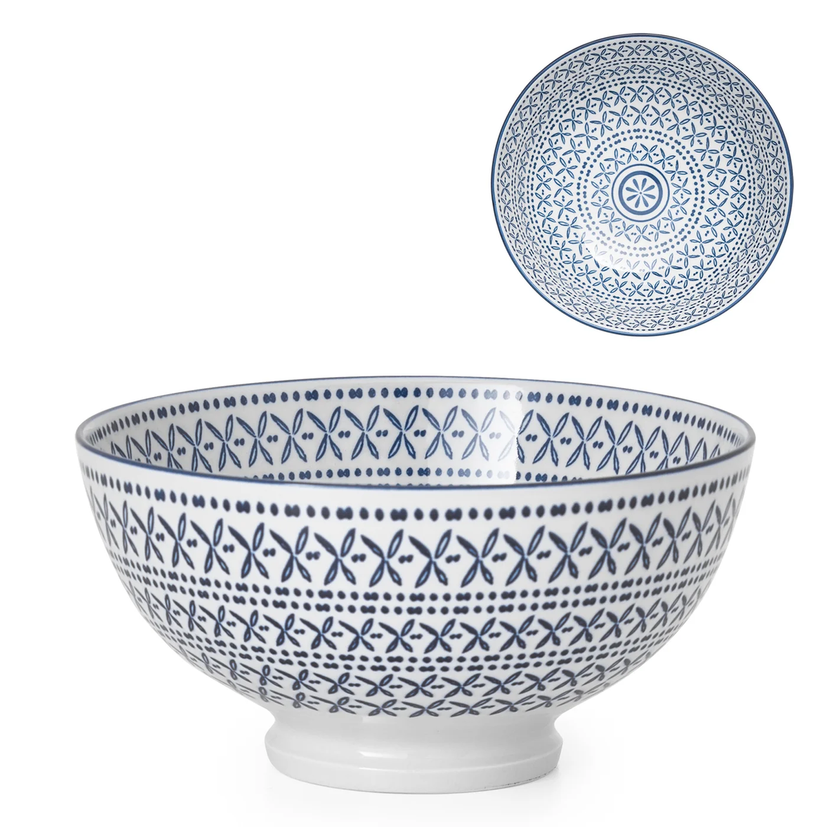 Kiri Porcelain 22oz 6" Dia Bowl - Blue Stitch