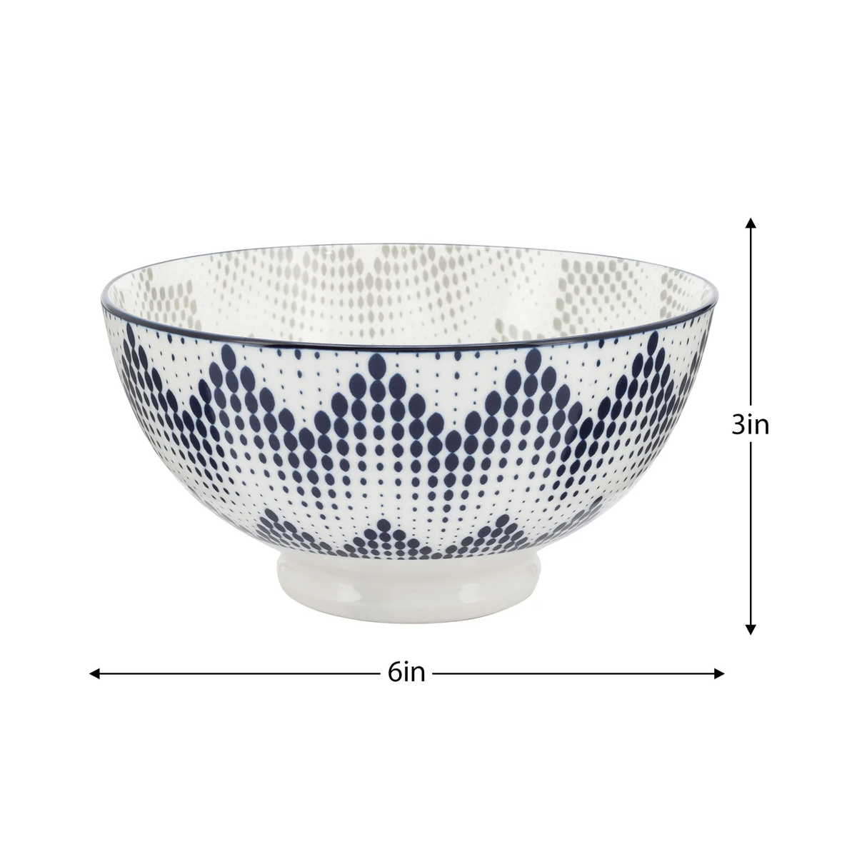 Kiri Porcelain 22oz 6" dia Bowl - Graphic Dots