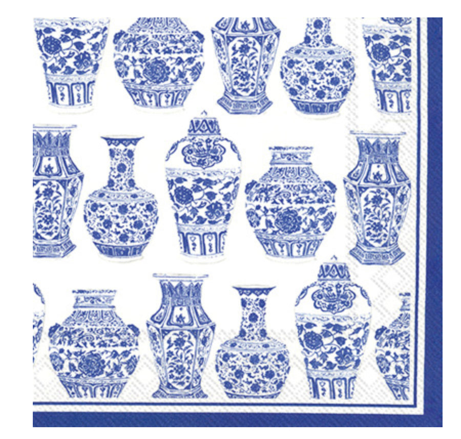 Napkins Cocktail Blue And White Urns Rosanne Beck